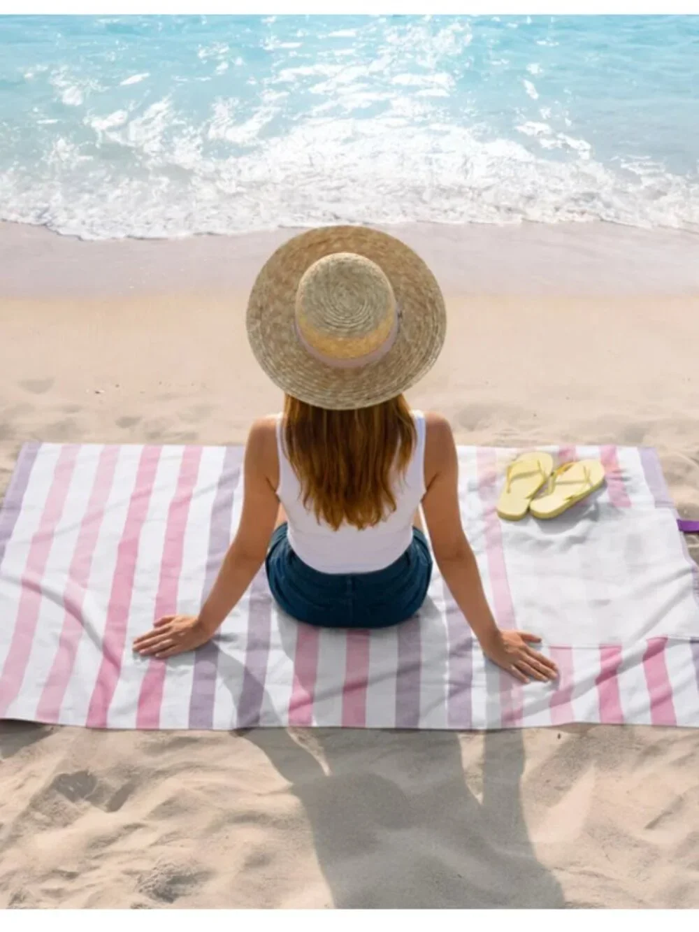 2-in-1 Beach Towel and‎ Tote Bag by Himatsingka | Pink & Purple Striped | NWT